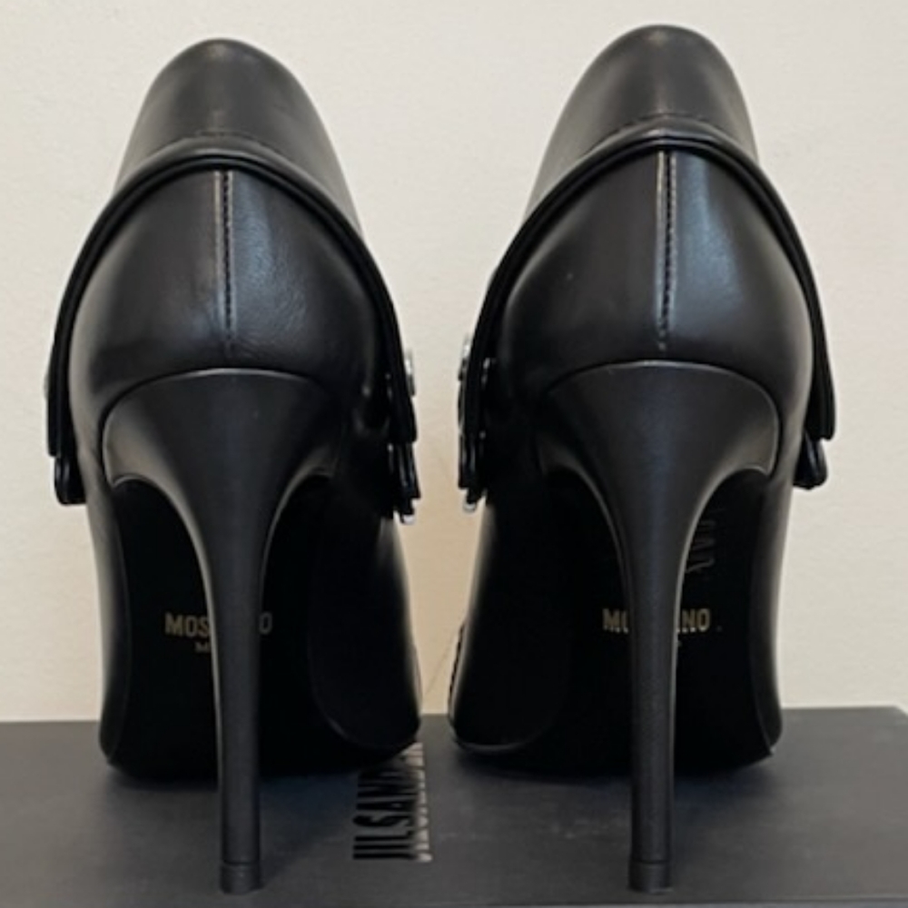 Moschino Biker Nappa Leather Pumps Black Women's size eur 37 or US 7 - Picture 5 of 9